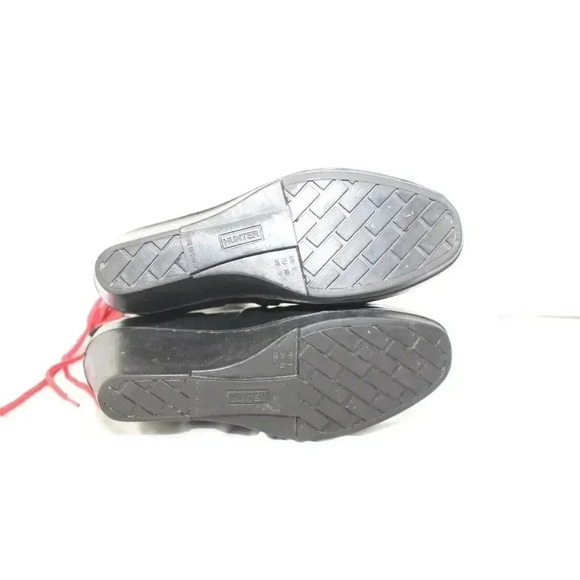 Hunter Black Verbier Wedge Boots Red Lace Up Rubber Rain Size 7 - Picture 8 of 9